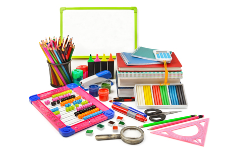 A set of school supplies and office supplies isolated on a white background.の写真素材