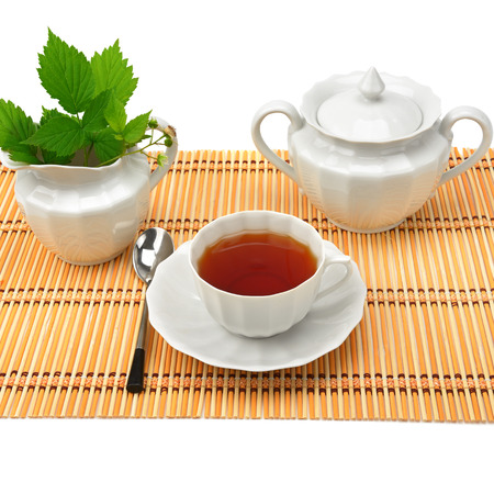 White porcelain utensils for tea isolated on white backgroundの写真素材