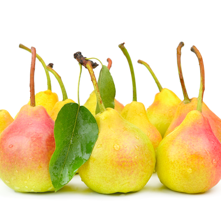 Ripe appetizing pears isolated on white background. Healthy food.の写真素材