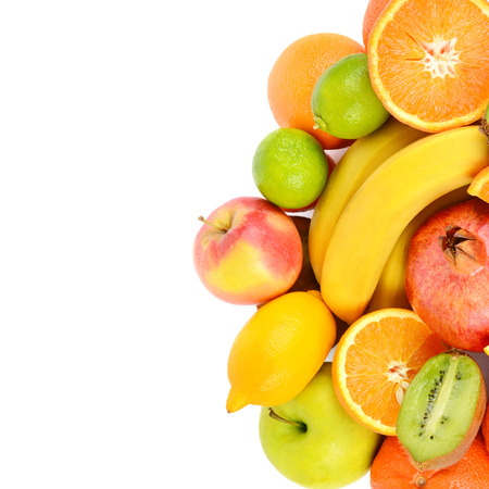 Set of fruits isolated on white background. Healthy food. Free space for text.の写真素材