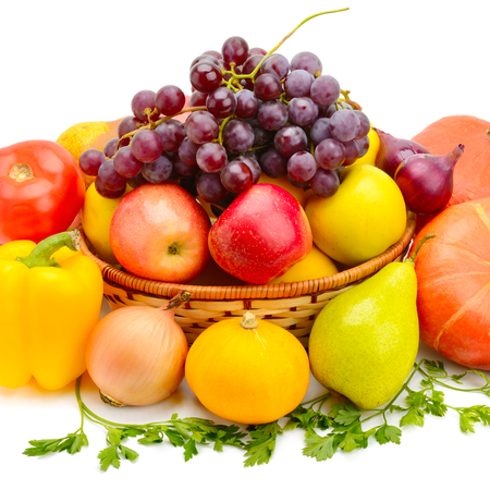 Fruits and vegetables isolated on a white background. Healthy food.の写真素材
