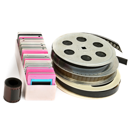 Old photo and video equipment isolated on white background. Retro storage media.の写真素材