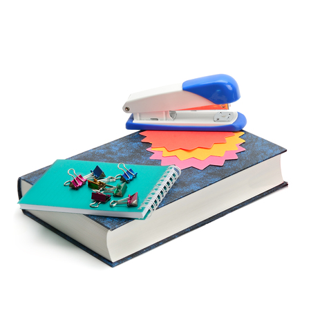Book and stationery set isolated on a white background.の写真素材