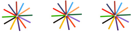 Bunch of colored pencils isolated on white background. The concept of creative learning. Panoramic collage. Wide photo with free space for text.の写真素材