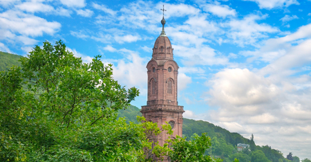 Church of the Holy Spirit in Heidelberg, Germany ,Europe. Beautiful summer landscape. Wide photo .の写真素材