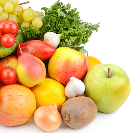 Fruits and vegetables isolated on white background. Healthy food.の写真素材