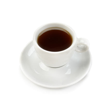 White cup of black coffee isolated on white background with clipping pathの写真素材