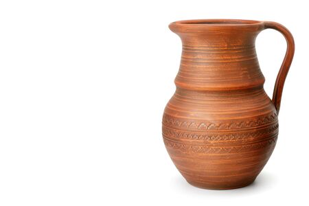 Beautiful clay pot isolated on white background. Free space for text.の写真素材