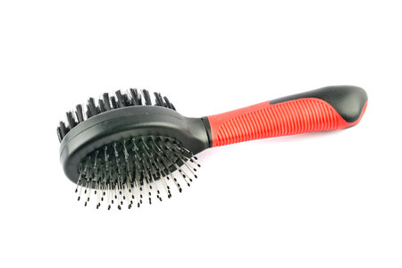 Dog grooming brush isolated on whiteの写真素材