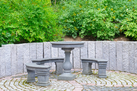 Outdoor seating made of granite in a parkの写真素材