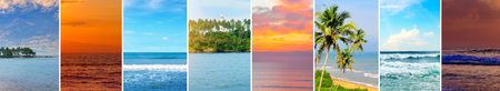 Panoramic view of tropical beaches and beautiful sky. Collage.Wide photo.の写真素材