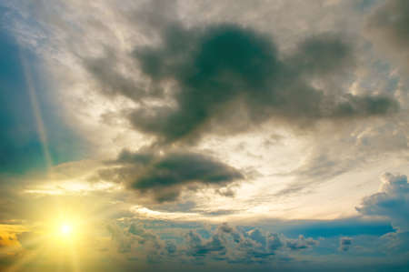 Colorful cloudy sky at sunrise. Sky texture, abstract nature background.の写真素材