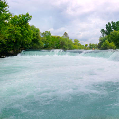 Waterfall Manavgat Turkey on a cloudy day. travel and vacation concept.の写真素材