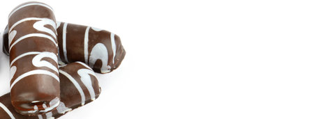 Chocolate chip cookie isolated on white background. Place for your text. wide photo.の写真素材