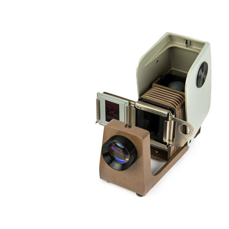 Slide projector isolated on white background. Free space for text.の写真素材