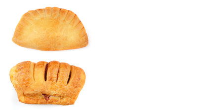 Sweet buns isolated on white background. Free space for text. wide photo.の写真素材