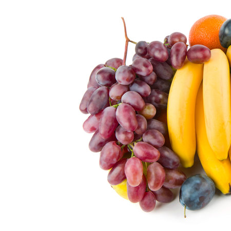 Set of fruits isolated on white background. Free space for text.