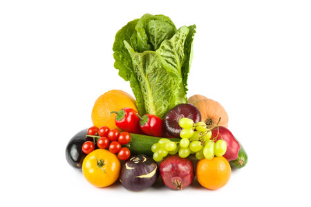 Fruits and vegetables isolated on white background.の写真素材