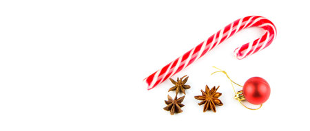 Christmas decor isolated on white background. Free space for text. Wide photo.の写真素材