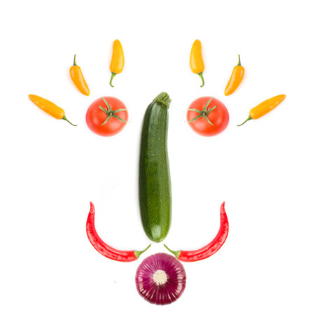 Set of vegetables isolated on a white background. Face shaped pattern.の写真素材