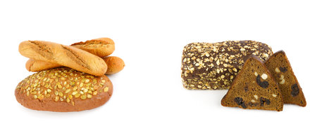 Organic wholemeal bread on white background. Loaves of artisan bread with pumpkin seeds. Healthy...
