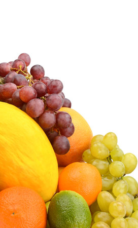Set of fruits isolated on a white background. Vertical photo. Free space for text.の写真素材