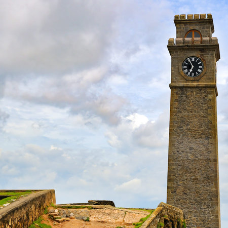 Old Clock Tower At Galle Dutch Fort. 17th Centurys Ruined Dutch Castle That Is Unesco Listed As A World Heritage Site In Sri Lankaの写真素材