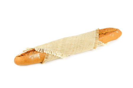 Freshly baked baguette isolated on white background.の写真素材