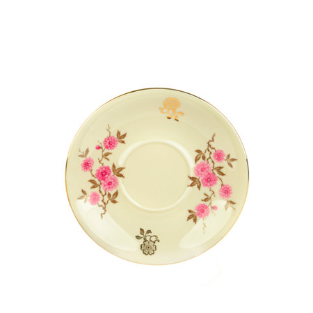 Porcelain vintage plate isolated on white background. Free space for text.の写真素材
