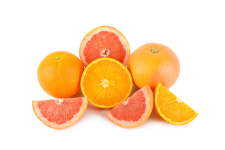 Grapefruit and Orange fruit isolated on white background.の写真素材