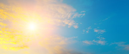 Beautiful sky background - Sunset (Sunrise) sky with light clouds. Wide photo.の写真素材