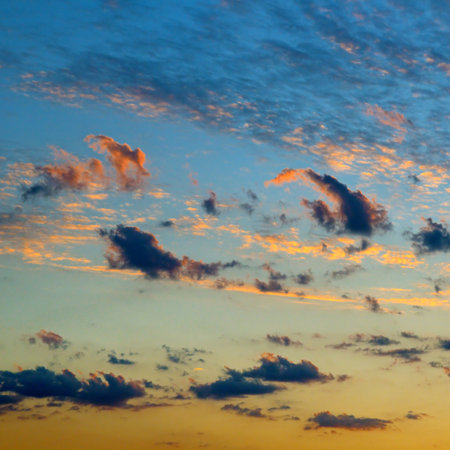 Beautiful sky background - Sunset (Sunrise) sky with light clouds.の写真素材