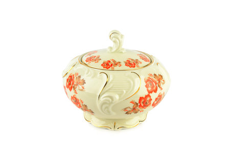 Porcelain vintage sugar bowl isolated on white background.の写真素材