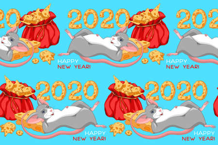 Christmas or New year seamless pattern with cute mice.のイラスト素材