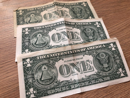 One dollar bills, isolated on white background