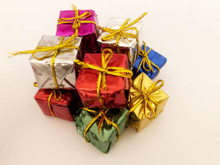 Group of colorful gifts isolated on white backgroundの写真素材