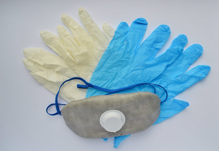 medical mask and rubber gloves on a white background. medical worker day. chemist day. World Trauma...