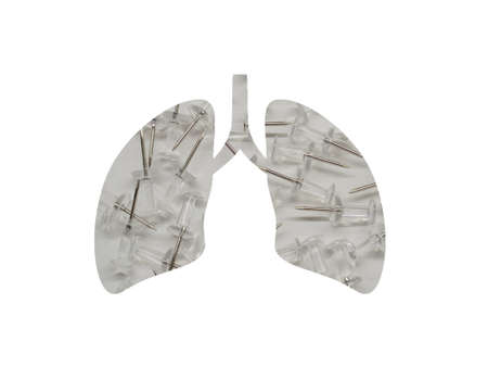 Lots of pushpins on a white background. Shot through the cut out silhouette of the lungs. International Asthma Dayの写真素材
