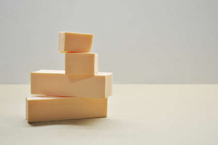 Abstract background with geometric forms and podiums in pastel color for product presentation. Podium to show cosmetic products.の写真素材