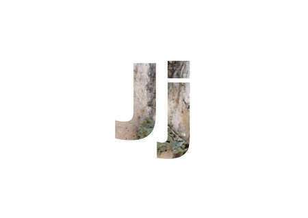 Birch bark surface background image. Shot through the cut-out silhouette of the letter Jの写真素材