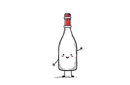 Cute cartoon illustration of a smiling bottle character with arms and a cheerful expression, standing upright against a plain background, conveying a playful and whimsical vibeの素材