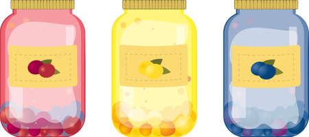 vector illustration with glass jars filled with berry juiceのイラスト素材