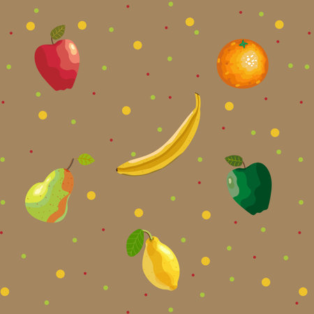 vector illustration seamless pattern of fresh fruit combined with multicolored circles