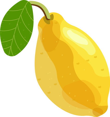 vector illustration of a bright yellow lemon with a green leaf on a white backgroundのイラスト素材