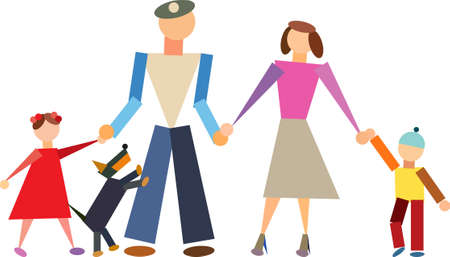 vector illustration of a family made of geometric shapes of various shapes and shadesのイラスト素材