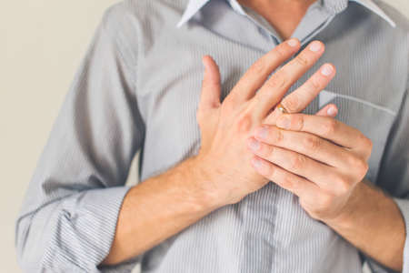 Close-up of elegance man hands with ringの写真素材