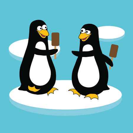 Two penguins with ice creamのイラスト素材