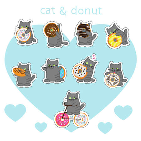 Little gray kitten and sweet donutのイラスト素材