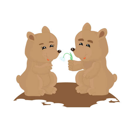 Bears and the first snowdropのイラスト素材