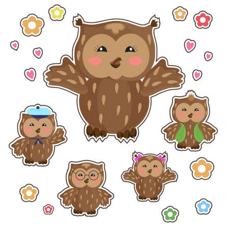 Owl and little owlsのイラスト素材